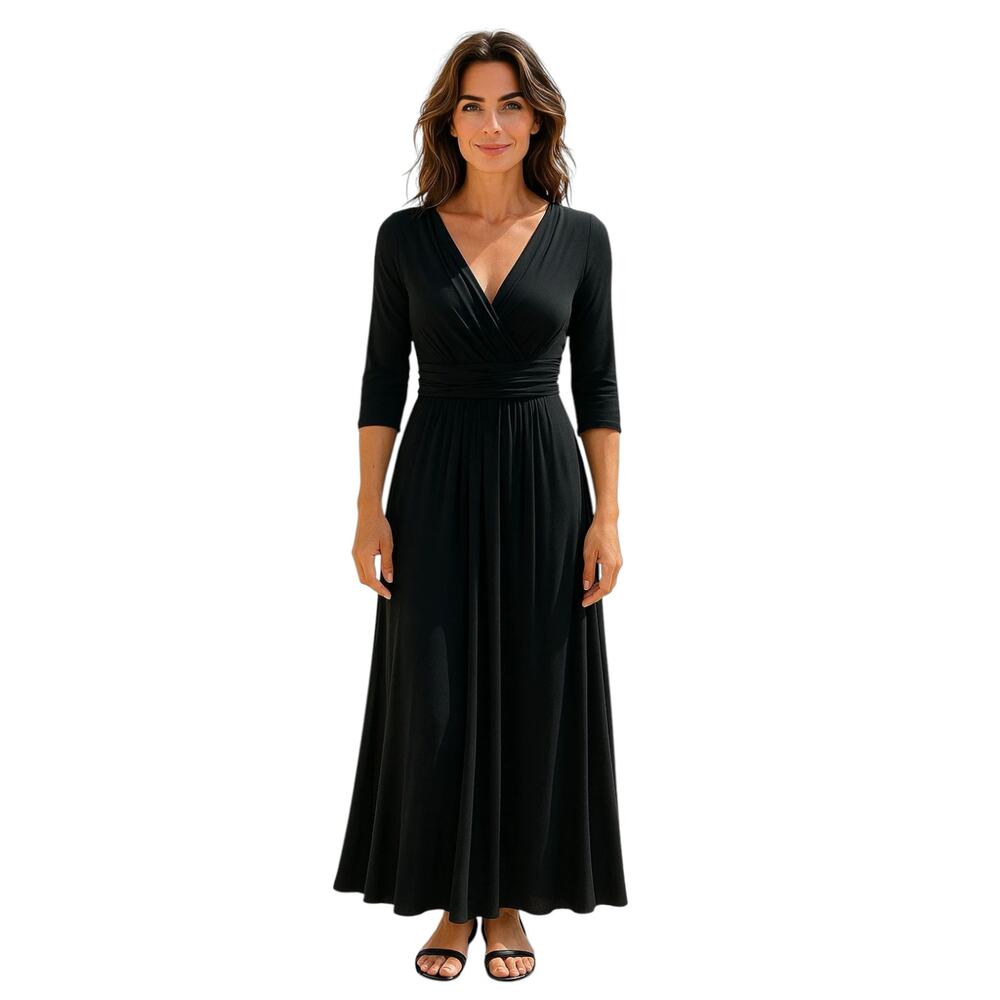 Anthropologie Bailey 44 Maxi Dress M Women Black Jersey Ruched Quiet Luxury USA